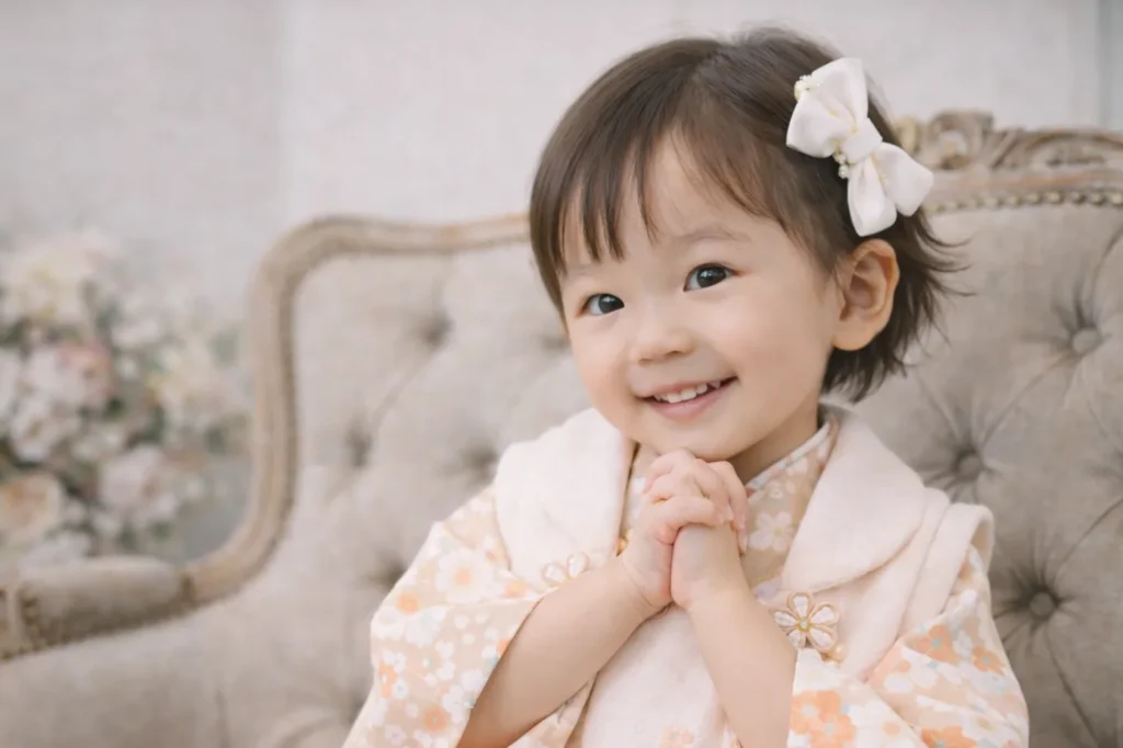 七五三 3歳 ショートヘア 被布