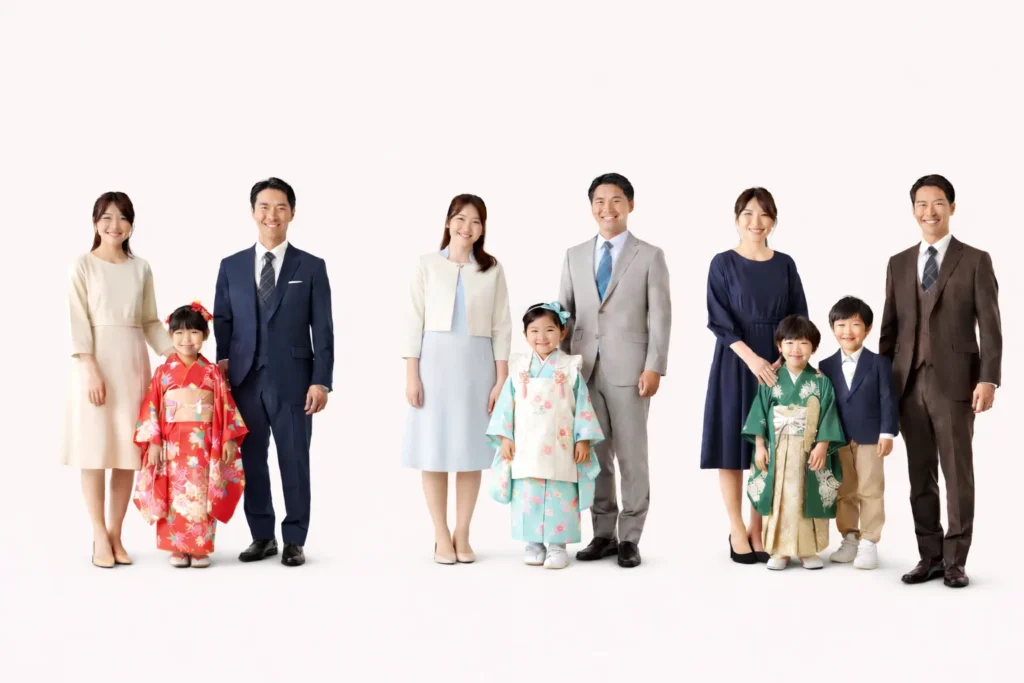 七五三 家族写真の色合わせコーデ例