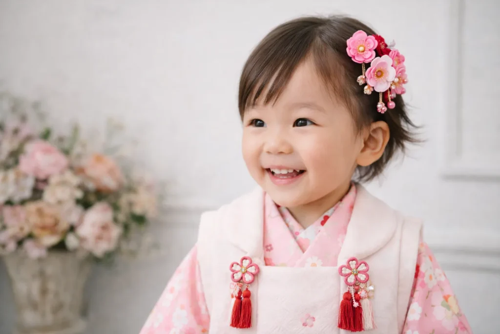 七五三 3歳 女の子 前髪アレンジ 髪が少ない