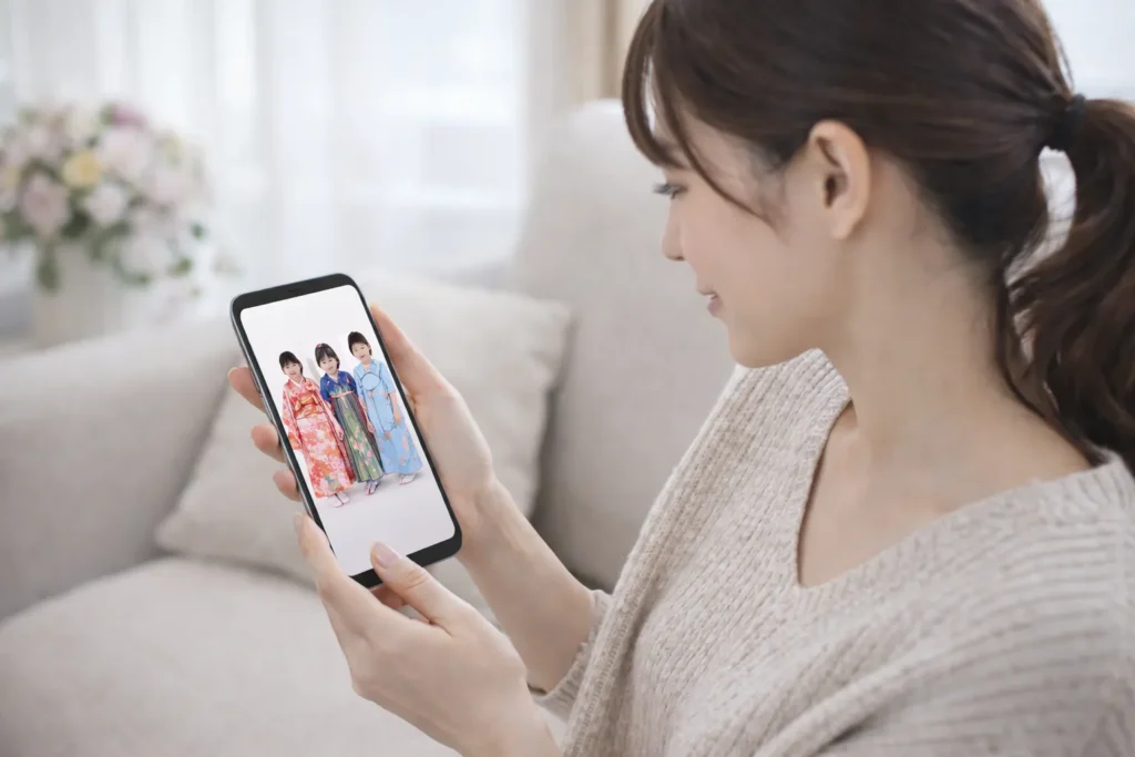 七五三の時期について調べている母の様子