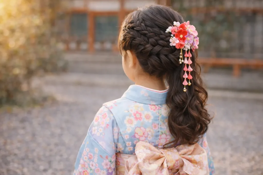 七五三7歳 ロングヘア アップスタイル 女の子