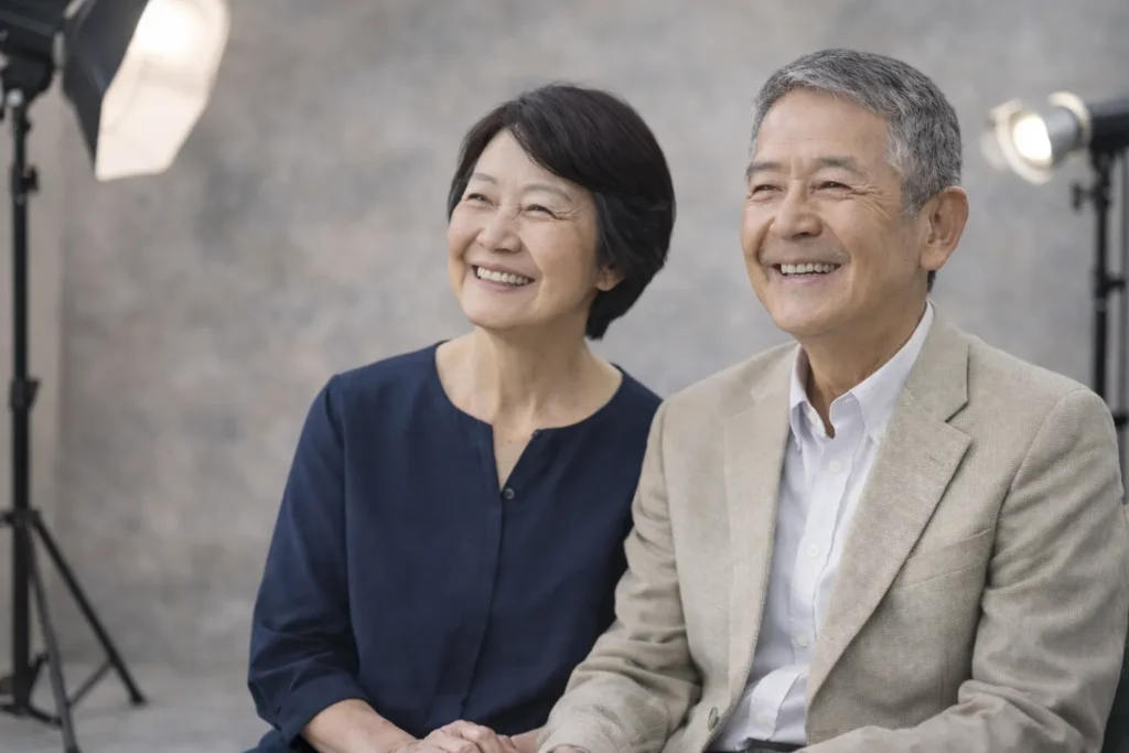 還暦を迎えたご本人が自然な表情で写る記念写真