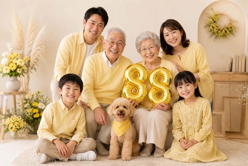 米寿の記念撮影をする家族