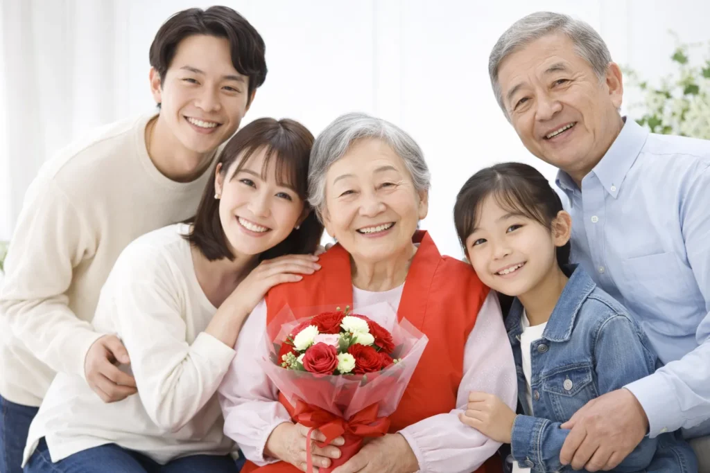 還暦祝いの写真 家族 孫