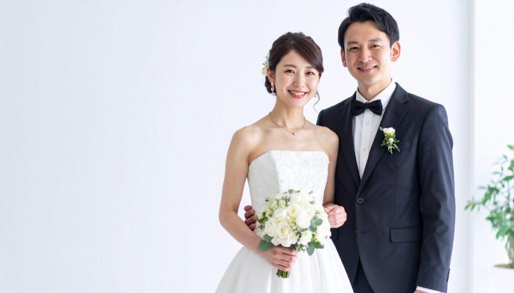 ドレスで微笑む夫婦のスタジオフォト