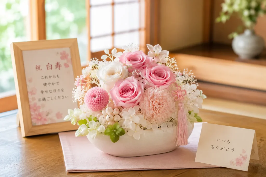 白や桃色を取り入れたプリザーブドフラワー