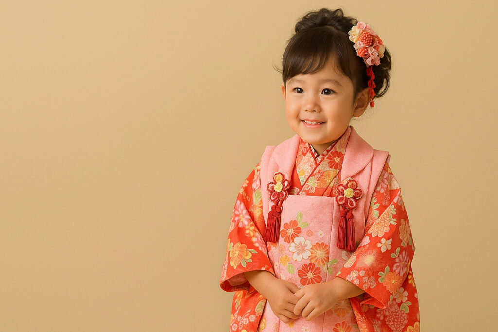七五三の被布を着た女の子