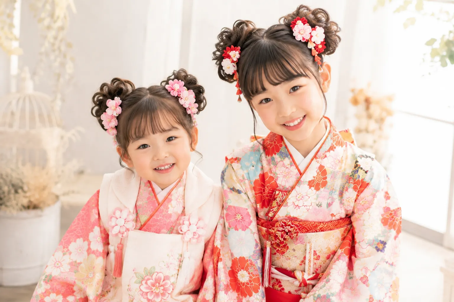 七五三の髪型は“ツインお団子”が主役♡着物にも似合うキュートな