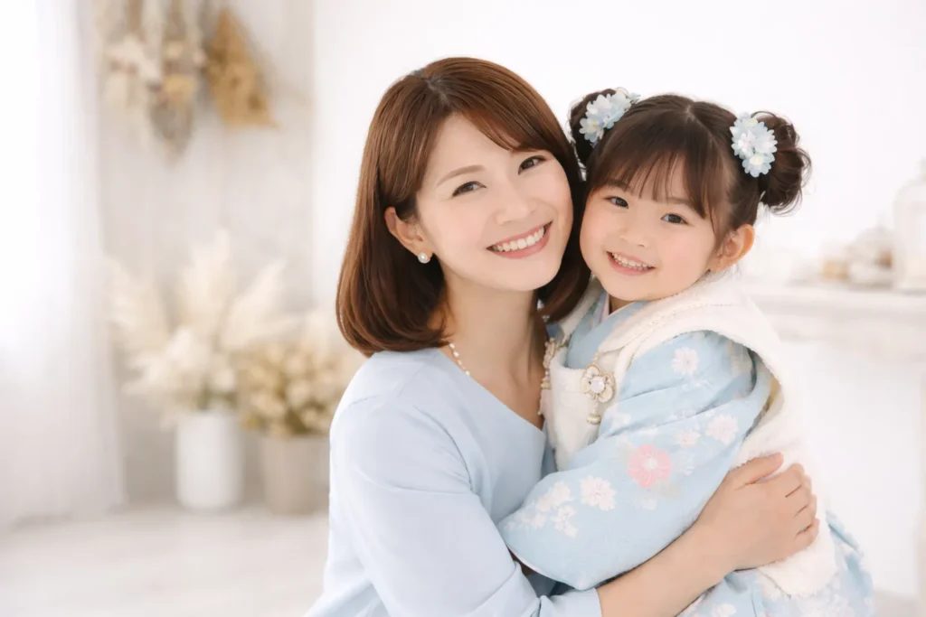母と娘の夏の前撮り七五三撮影カット