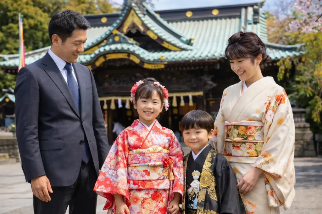 三嶋大社で写真撮影する家族のイメージ