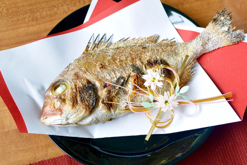 お祝いの鯛の塩焼き