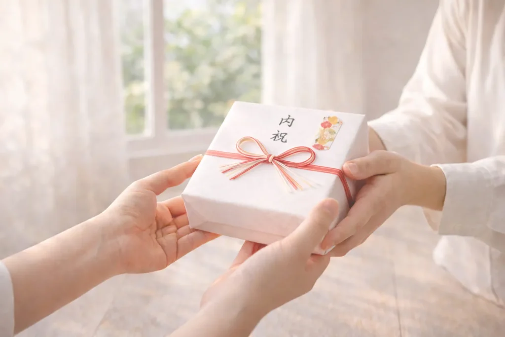 七五三の内祝いを手渡すイメージ