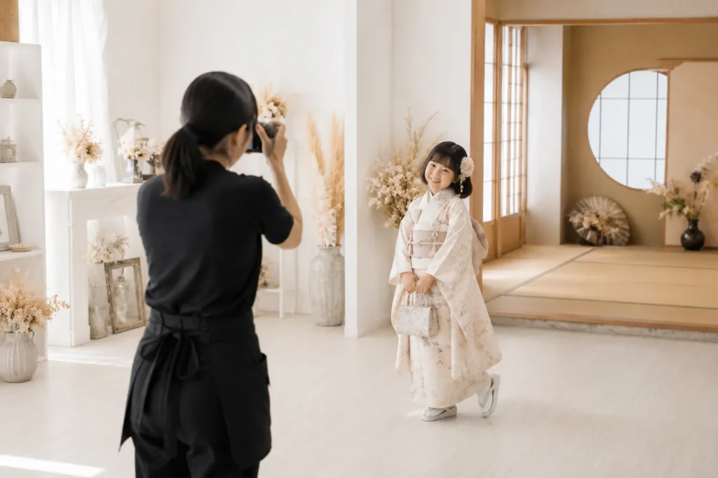 笑顔で撮影 ボブヘアの七五三