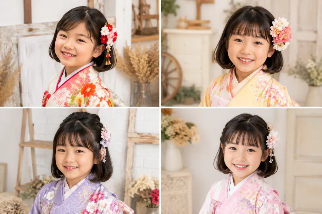 七五三7歳のボブヘアアレンジをした女の子