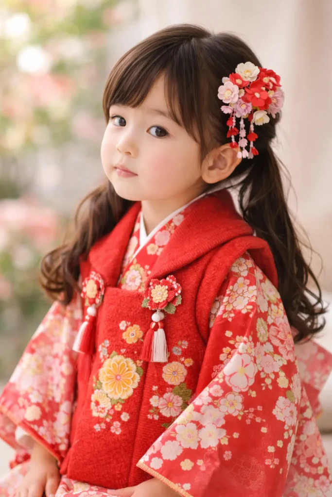 ロングヘアの3歳女の子の七五三髪型
