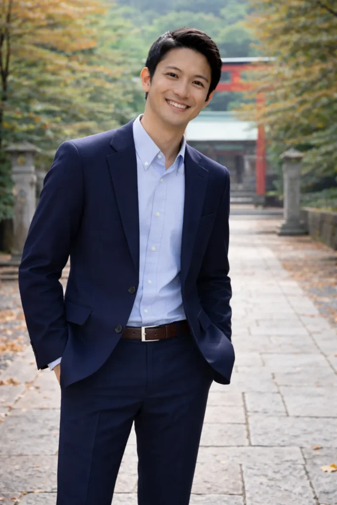 10月の七五三でジャケットを羽織った父親の服装イメージ