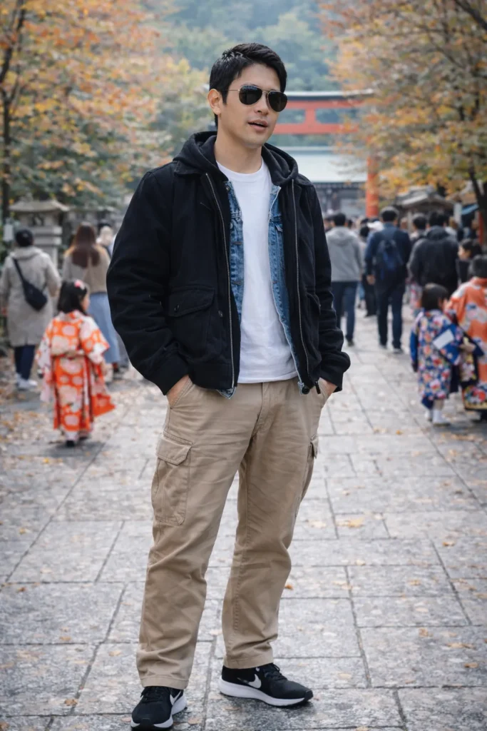 七五三でカジュアルすぎる父親の服装NG例イメージ