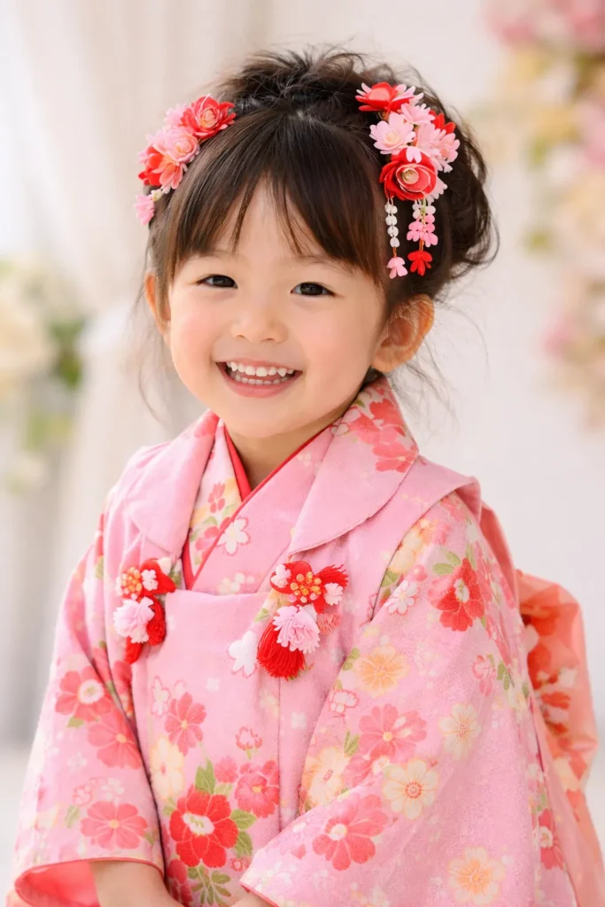 スタジオで撮影した3歳前後の子どもの記念写真