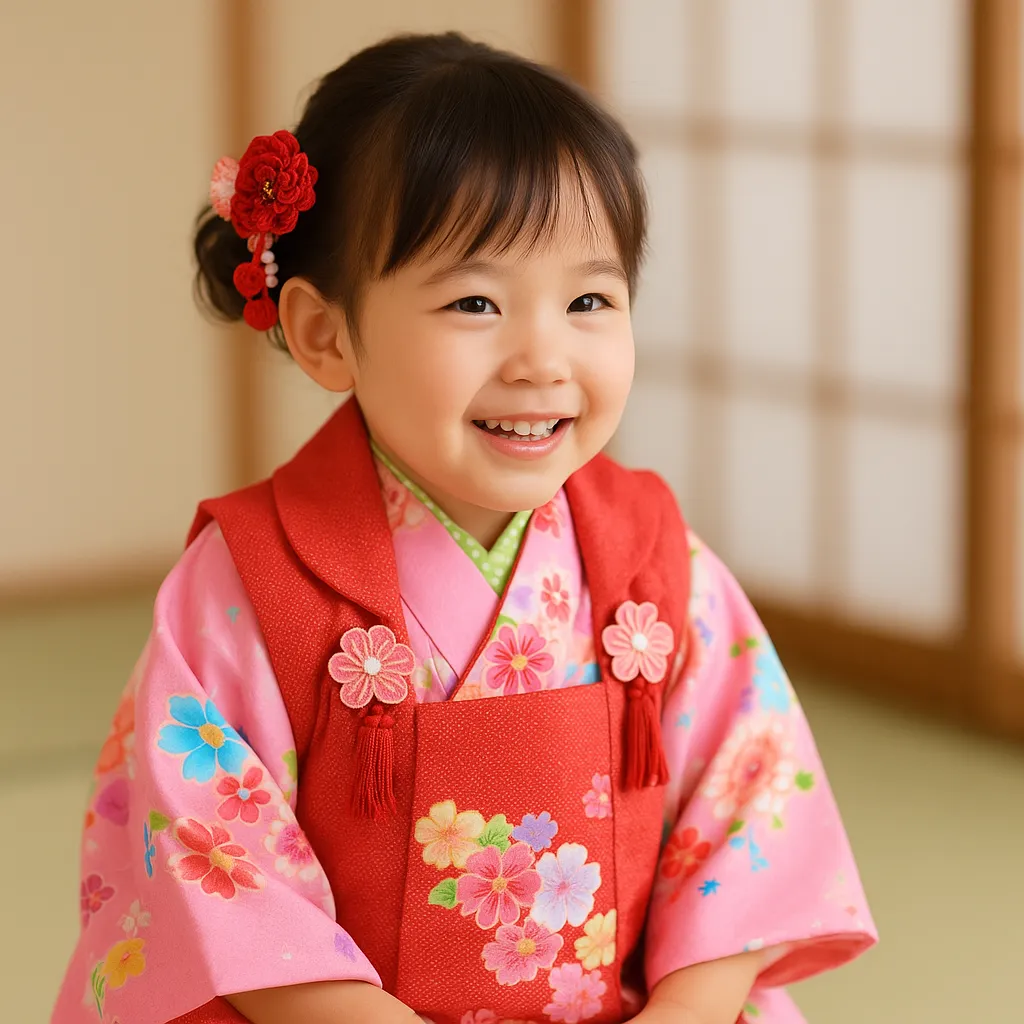 3歳の七五三で緊張しながらも少しずつ笑顔になるお子さまの写真