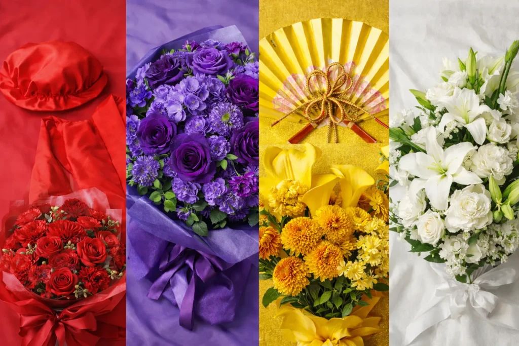 長寿祝い 色一覧 赤 紫 金 白　花の画像