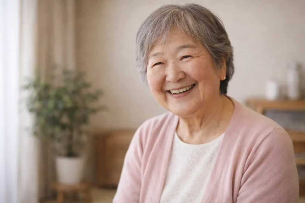 長寿祝い 穏やかに微笑むシニア女性