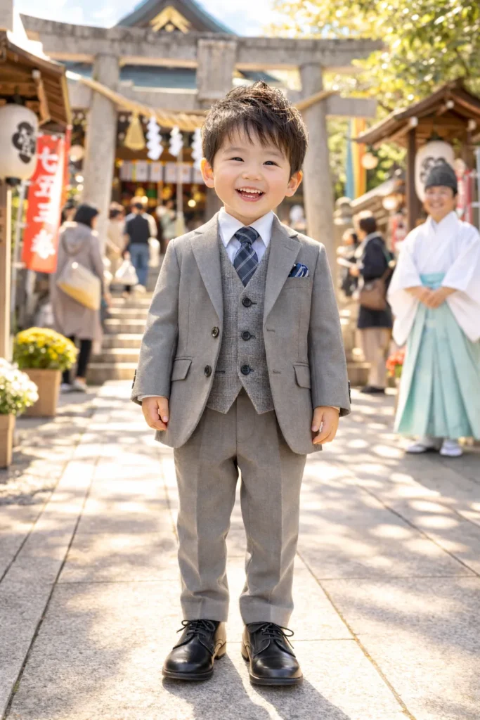 七五三 男の子 3歳 スーツスタイル 神社参拝