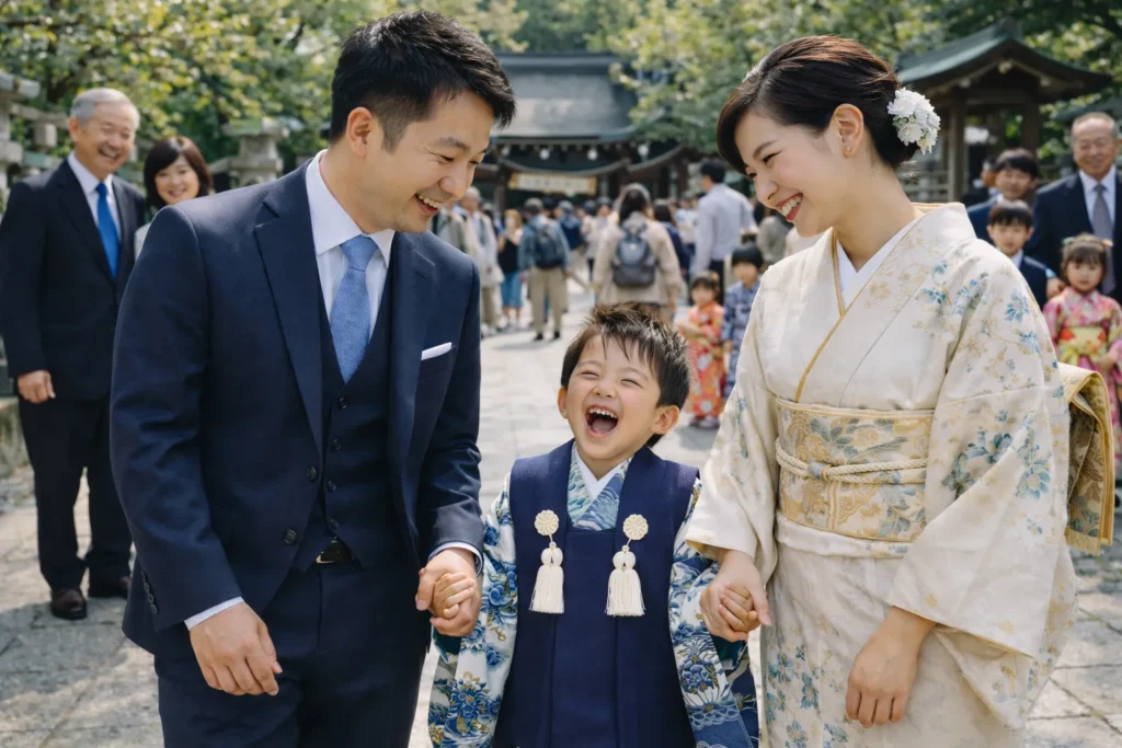 笑顔の七五三家族